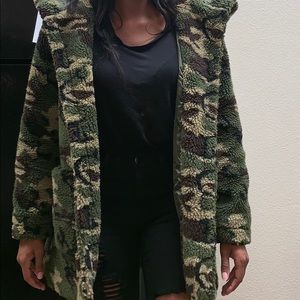 Camo Print Hooded Coat